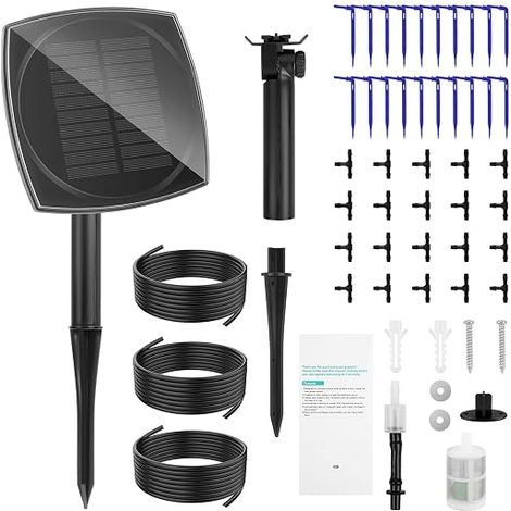 Solar Powered Drip Kit, Solar Automatic Watering Kit for Garden, Solar Automatic Irrigation Kit, 12 Timer Modes with 15 m Hose Supports 20 Pots for Gardens, Balconies