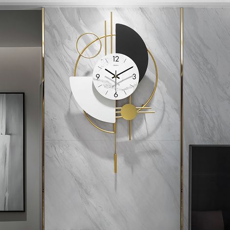 Horloge murale 3D muette en métal avec pendule doré, décoration ronde moderne, art, salon, chambre à coucher