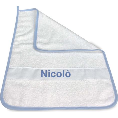SERVIETTE DE JARDIN D'ENFANTS bordée de couleur unie brodée et personnalisée avec nom Bleu