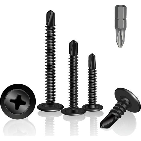 Lot de 120 vis autotaraudeuses noires 4,2 x 38 mm - Vis à tôle autotaraudeuses en acier au carbone pour tôle, aluminium, bois, plastique (1/5)