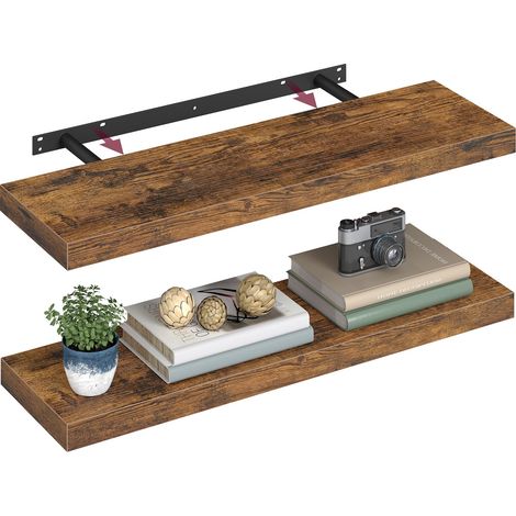 Étagères Murales, Lot de 2, Tablettes Flottantes, 20 x 80 x 3,8 cm, Étagères Suspendues pour Cadres Photo, Décoration, Rangement pour Salon, Bureau, Cuisine, Marron Rustique (1/5)