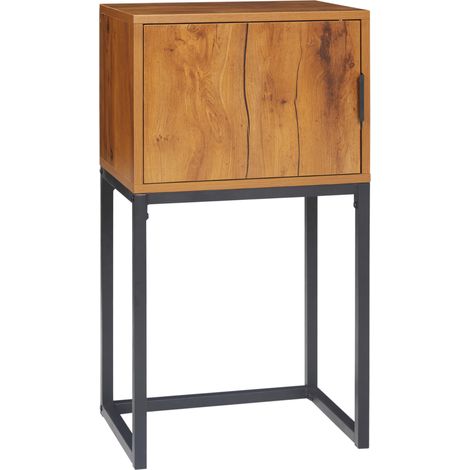 Table console industrielle avec armoire en métal noir et bois, 40x30x76 cm, couleur naturelle (1/5)