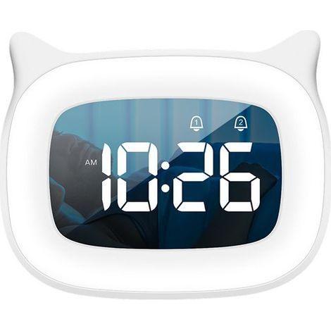 Réveil Enfant Educatif, LED Veilleuses Pendules horloges de Chambre d'enfant Kid Sleep reveil Enfant Jour/Nuit Lumineux, Snooze Réveil,18 Types de Musique, 1 Alarmes, Blanc (1/5)