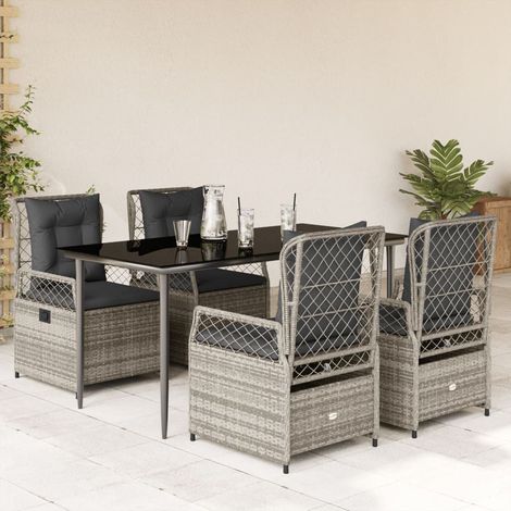 vidaXL Ensemble à manger de jardin 5 pcs coussins gris résine tressée (1/5)