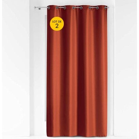 Lot de 2 rideaux grande hauteur à œillets 140 x 280 cm polyester Essentiel Terracotta (1/4)