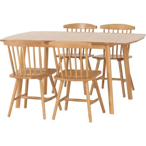 Emery Extending Dining Table and 4 Chairs Set - L90 x W76 x H150.5 cm - Natural Oak