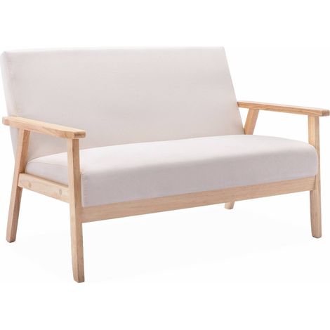 Banquette canapé 2 places en bois et tissu. Isak. L 114 x P 69.5 x H 73cm Polyester Beige