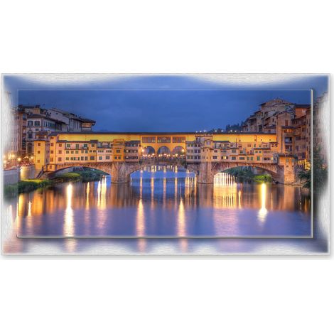 Lupia - Quadro moderno su Tela con Cornice stampata NEWEXT 75x135 cm, paesaggi localismi italiani, per casa soggiorno capezzale camera da letto hotel ufficio, FIRENZE PONTE VECCHIO TWILIGHT (1/4)