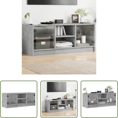 vidaXL Glastüren -  TV-Schrank mit Glastüren Betongrau 102x37x42 cm (1/5)