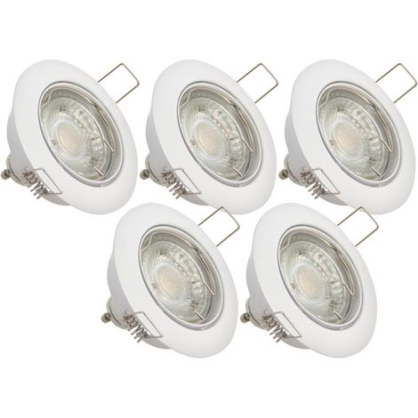 Xanlite – Pack de 5 spots encastrés orientables GU10 – Ampoules LED 4W incluses – Blanc chaud 2700K – 345 lumens – Angle 36° – Ø65mm (1/10)