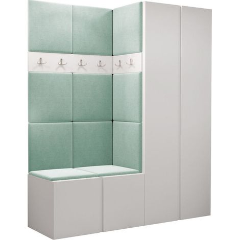 Meuble d'entrée Pinis III, Blanc, 186x158x46cm, Tissu, Stratifié, À poser, Murale