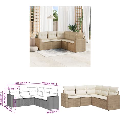 5-tlg. Garten-Sofagarnitur mit Kissen Beige Poly Rattan - Gartensofas - Outdoor Möbel - Lounge Set - Gartenlounge - Rattan Sofa - Home & Living (1/3)