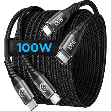 100W Cable USB C, [1m+1m] PD 5A Charge Rapide Cable USBC vers USBC Nylon Tressé Câble Chargeur Type C Cordon USB C pour iPhone 17 16 15 Plus Pro Max iPad MacBook Air Pro, Samsung Galaxy S25 S24 (1/5)