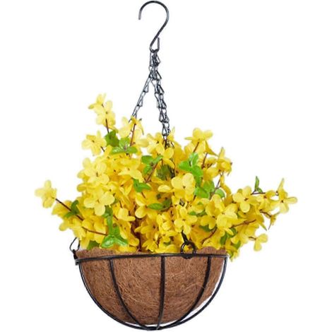 Fleurs artificielles suspendues en panier, décoration printanière avec doublure, bouquet en pot pour jardin, pelouse, terrasse, porche-Style A