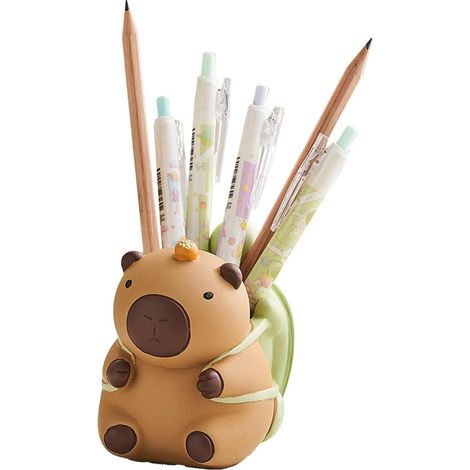 Capybaras Porte-stylos en résine Organiseur de bureau pour crayons et pinceaux de maquillage Conteneur de rangement de papeterie Ornement de bureau Conteneur à stylos artistique (1/5)