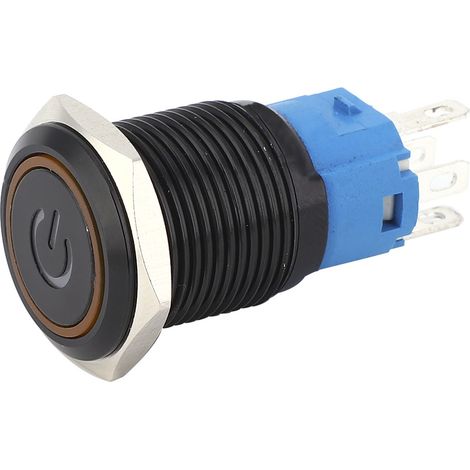 2 interrupteurs métalliques autobloquants noirs, protection IP65, avec voyant LED et symbole, 16 mm (jaune 12 V CC) (1/5)