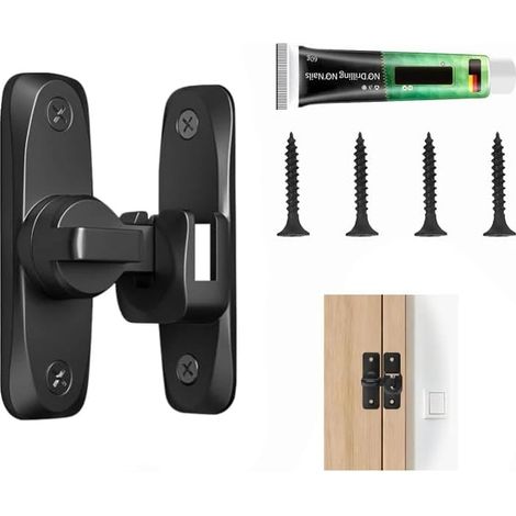 Verrous Porte Coulissante, Loquet de Porte à Angle Droit 90/180 Degrés, Serrure Porte Sans Percage de Boucle Antivol avec 4 Vis pour Portes D'armoires Coulissantes des Scènes Multiples (Noir)