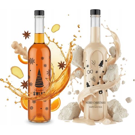 Bottiglia natalizia FUTURA GPI da 500 ml con stampa a tema festivo per moonshine e tinture (1/5)