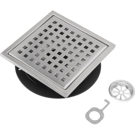 Siphon de sol carré en acier inoxydable antirouille avec couvercle amovible pour salle de bain, cuisine ou balcon. (1/5)