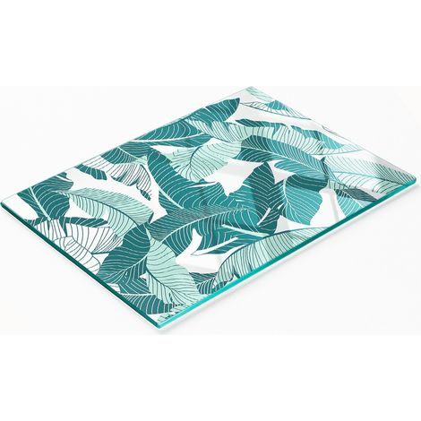 Tagliere da cucina in vetro temperato con grafica di palme, 80x52 cm (1/5)