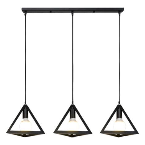 royaluxe- Plafonnier Triangulaire En Métal Noir Suspension Luminaire Moderne À 3 Lumières E27, Pour Loft, Café, Bar, Restaurant (1/5)