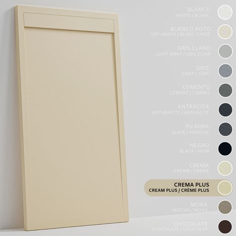SOULHOME Duschwanne - Mineralguss & Gel Coat - Stein-Struktur - Rutschfest - Intensive Creme - 90X70- Extraflach 3cm - Inklusive Ablassventil - Minimalistisches Design