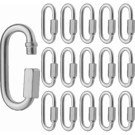 16 PCS Maillon Rapide Inox M5 Mousquetons à Verrouillage 304 Forme de D, Mini Mousqueton a Vis Pour Accessoires de Randonnée, Camping, Extérieur et Intérieur (1/4)