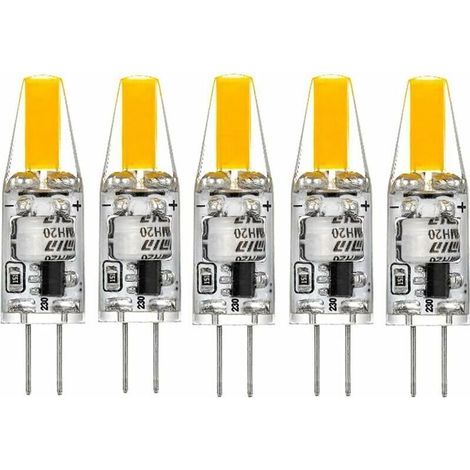 Lampes LED G4 220V 3W 2700K blanc chaud 160LM en silicone, pour remplacer ampoules halogènes 30W, lot de 5 (1/4)