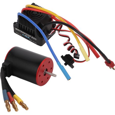 Elektronischer Drehzahlregler (ESC) 80A für bürstenlose Motoren, wasserdicht, mit 4mm Bananenstecker, für 1/8 und 1/10 RC-Cars (3650-3100 kV). (1/5)