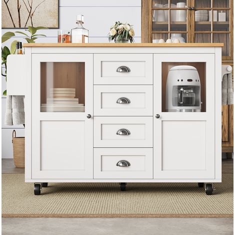 Isola da cucina 137,9 x 73 x 92,5 cm pieghevole con ruote, bianco HAVRYA (1/5)