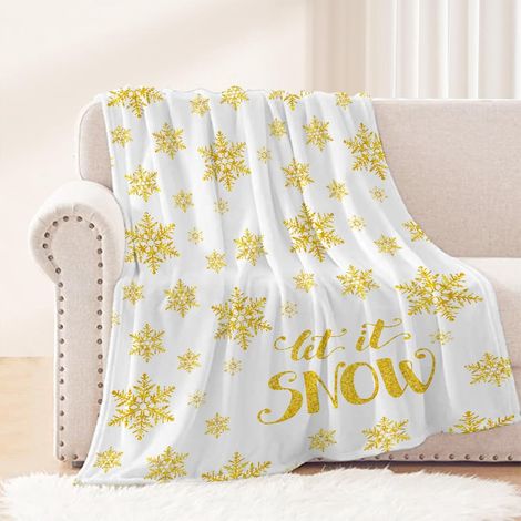 Couverture Décorative De Noël - Motif Flocon De Neige Blanc Et Or - En Polaire Douce Et Légère - Pour Canapé Lit Ou Sofa - 127 X 152 Cm (1/5)
