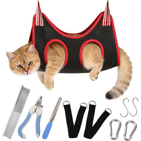 Lot de 10 hamacs de toilettage pour animaux de compagnie - Hamac pour chiens et chats avec coupe-ongles et lime à ongles pour animaux de compagnie de petite et moyenne taille (1/5)
