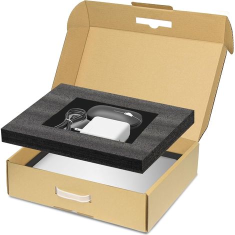 Laptop Shipping Box with Handle, Corrugated Cardboard Envelope for Carrying 17" Laptops, Foam Protective Inserts and Separate Compartment for Laptop (1/5)