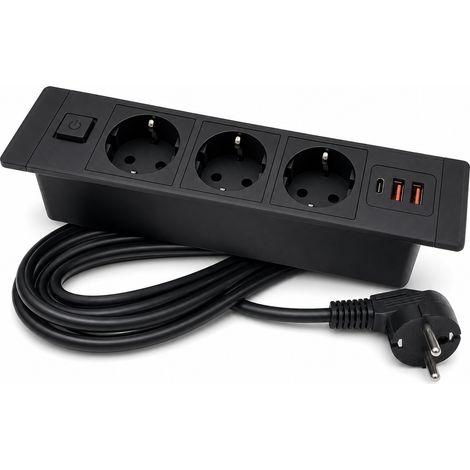 Bloc Prises Encastrable 3 Ports USB C Bureau Noir 1,8 m (1/5)