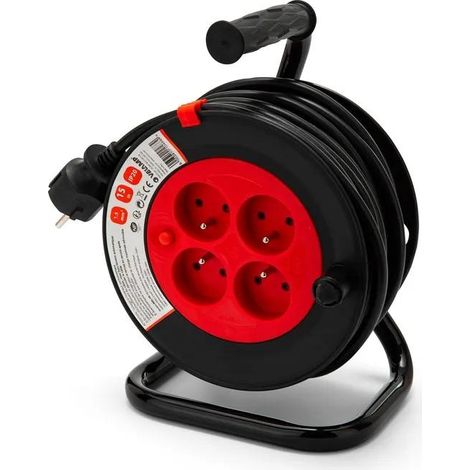 Enrouleur bricolage, 4 prises, H05VV-F3G1.5MM2, 15M , NF,CE - VELAMP - REEL-FR-15