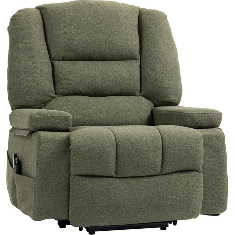Fauteuil releveur relax électrique, fonction massage et chaleur, inclinaison réglable, repose-pied, télécommandes, vert (1/4)
