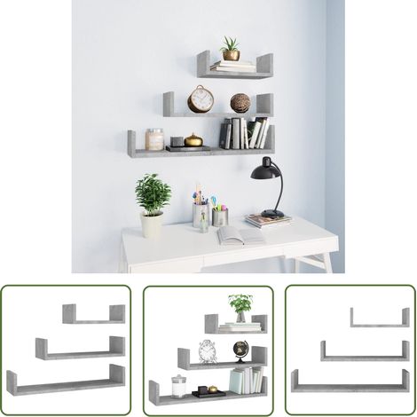 The Living Store Wandregal 3 Stk. Betongrau Holzwerkstoff - Beton Grau Regal - Wandregal Holz - Wohnraum Dekoration - Regal Set - Regal Klein Mittel Groß (1/5)