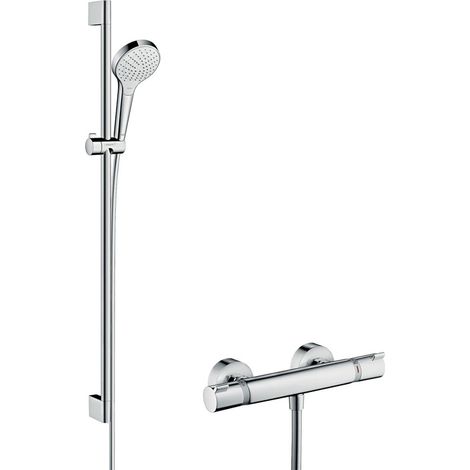 Hansgrohe – Colonne de douche thermostatique Croma Select S Var 900 – Douchette à main 110mm – 3 types de jet – Flexible 1600mm – Barre ronde 959mm