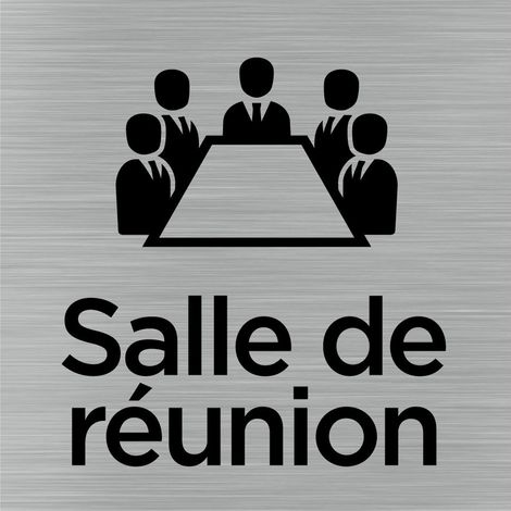 Pictogramme Salle de réunion (Q1039). Signalisation Porte 150 x 150 mm. Autocollant souple ou plaque alu brossé 2 mm ep. - Adhésif aspect aluminium brossé (1/5)