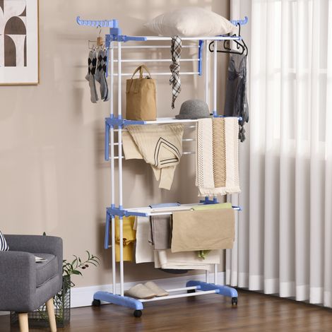 MEUBLIV Torre de secado 73 x 64 x 177 cm azul – 4 niveles, ruedas, plegable (1/5)