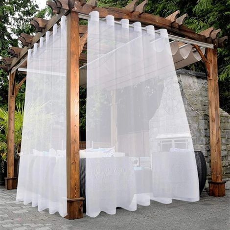 Rideaux transparents d'extérieur pour terrasse, imperméables – 2 panneaux à œillets, pour salon, chambre, véranda, pergola, cabane, 132 x 213 cm,Blanc (1/5)