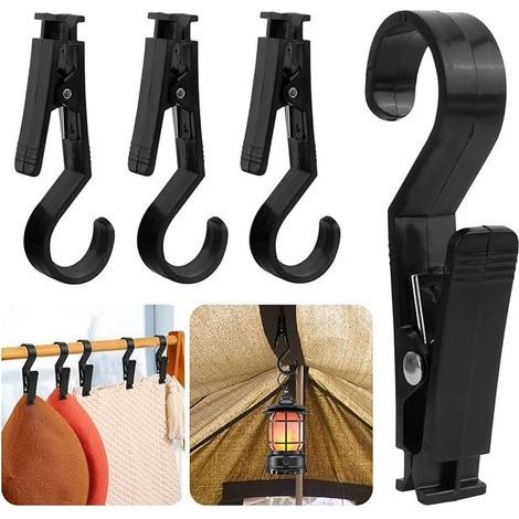 Lot de 4 clips de tente, crochets lumineux, pinces à bottes, crochets à clips, tente, tente, tente, serviettes, crochets, pinces multifonctions, équipement de camping pour les lumières, suspend (1/5)