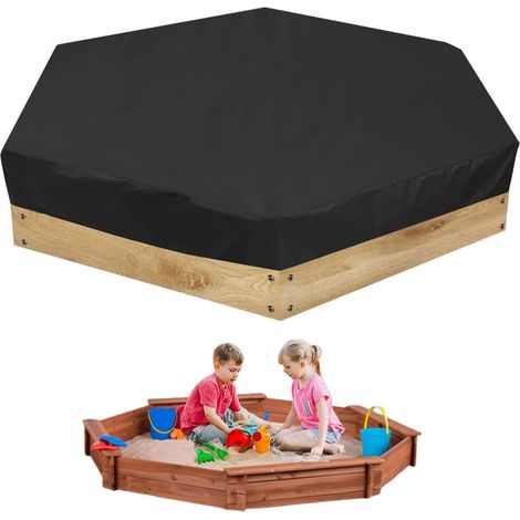 Housse de protection pour piscine hexagonale 180 x 150 x 20 cm noire en tissu Oxford imperméable anti poussière adaptée aux piscines de jardin et bacs à sable (1/5)
