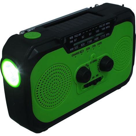 Radio d'urgence Solaire à Manivelle Lampe LED Verte 2200mah (1/5)