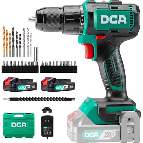 Perceuse à percussion sans fil 20V Brushless, 55Nm de couple max, mandrin tout métal 13mm, 18+1+1 réglages de couple (0–450/1800 tr/min), design compact avec batterie 2 2.0Ah et chargeur (1/5)