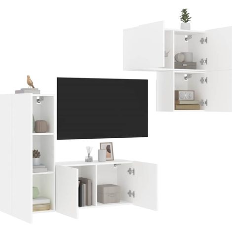 4-tlg. Wohnwand Weiß Holzwerkstoff