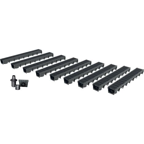 MEA – Caniveau d'évacuation extérieur 1m – Grille en plastique recyclé noir – Largeur utile 10cm – Résistance classe A15 – Installation rapide