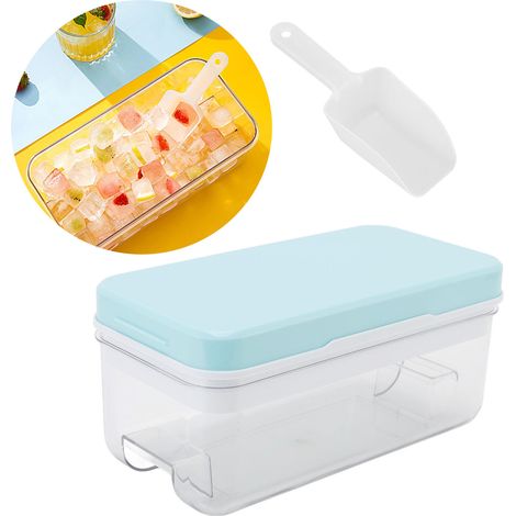Bac à glaçons à un étage avec couvercle et compartiment de rangement pour glaçons. Moule à glaçons en silicone bleu pour la cuisine. (1/5)