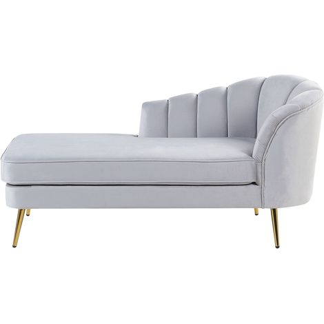 Chaise Longue Destra in Velluto Grigio Chiaro e Gambe Dorate Allier