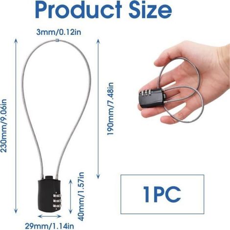 Cadenas à Cable Antivol - Rétractable - 41 cm - Alliage de zinc - Cable en PVC (1/4)